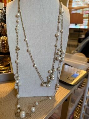 J. Crew Pearl Station Layered Necklace in Ivory and Gold